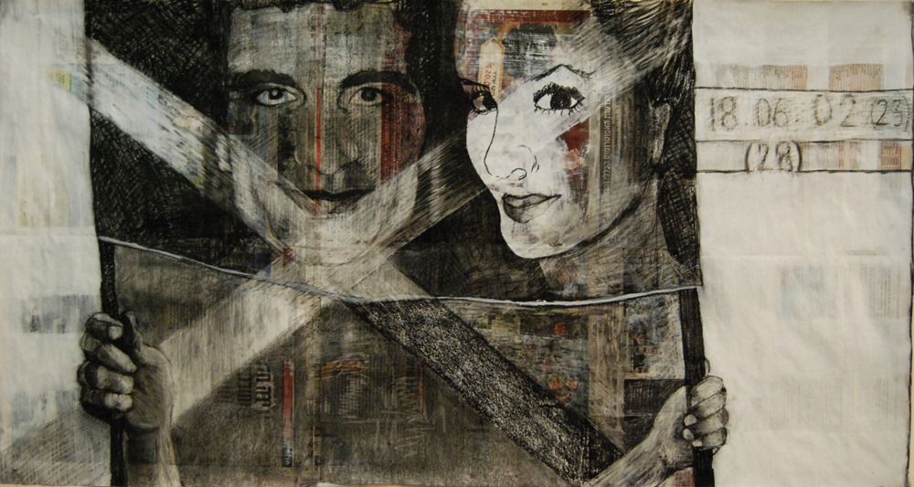Michal & Rephael Charcoal and Acrylic on newspaper 107x58 cm 2013