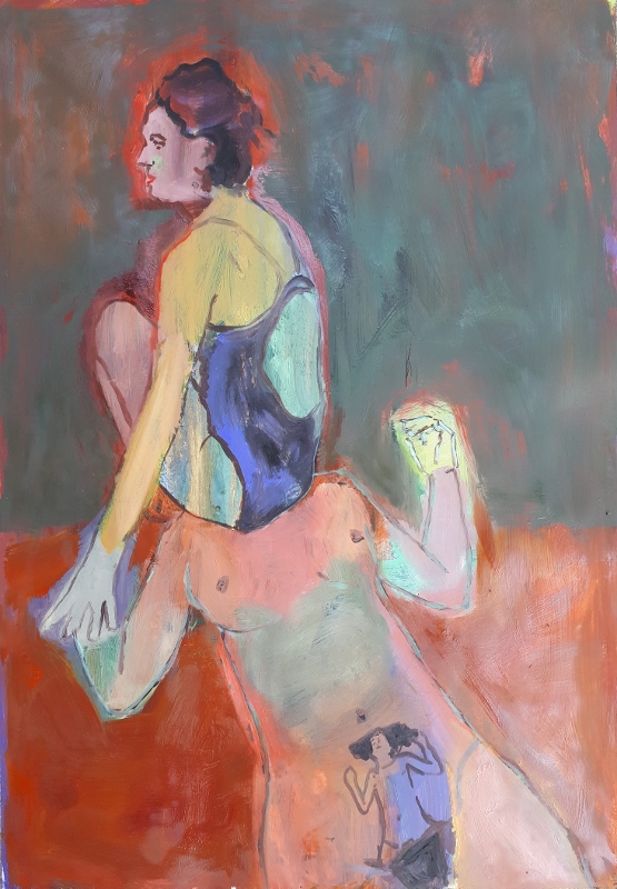 On the head 50x35 cm oil on paper 2020